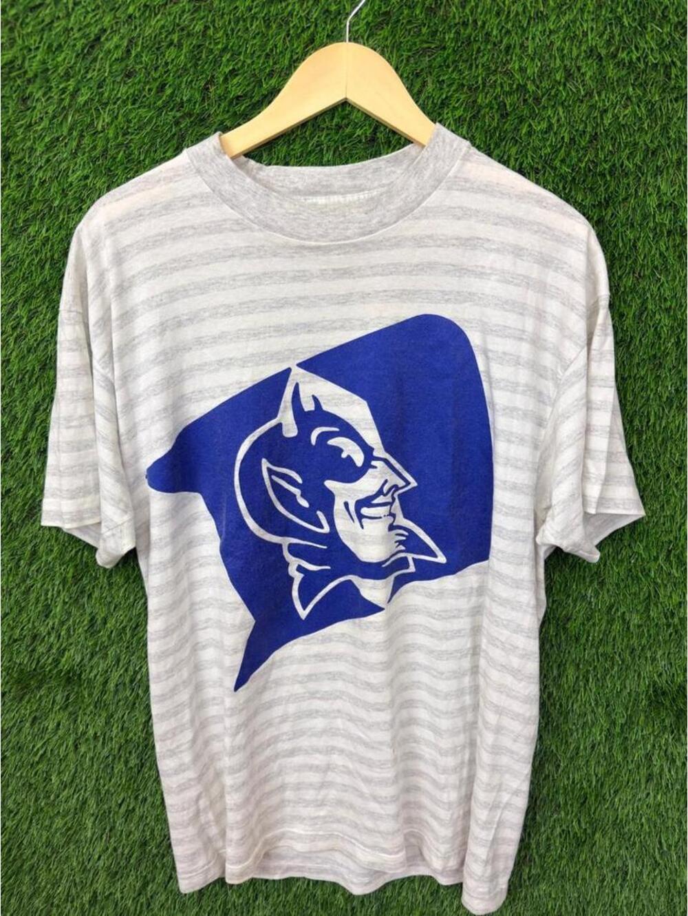 Vintage 90s Duke Blue Devils Lightning Bolt Made in USA Striped Tee Large